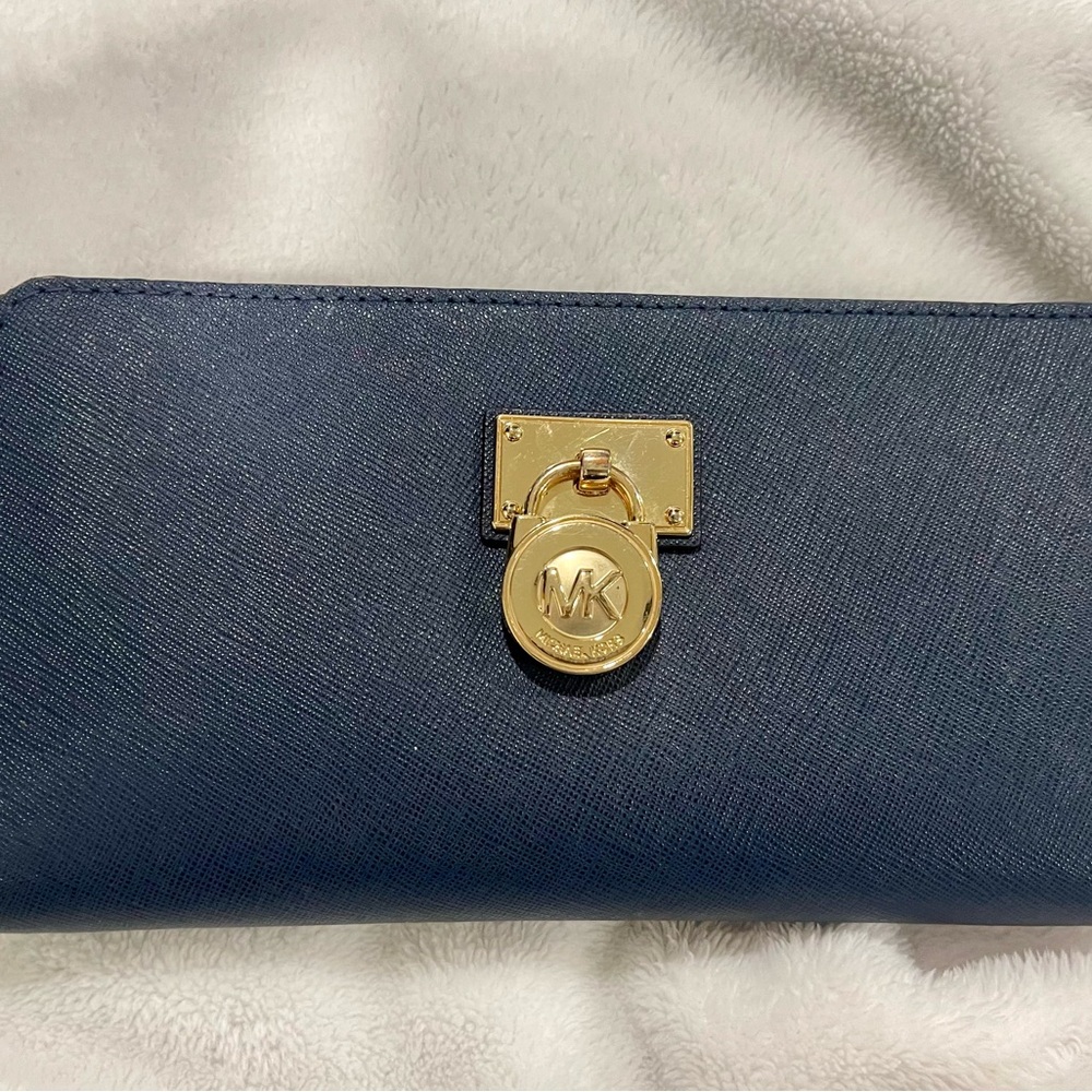 Michael Kors Dark Blue Wallet with Gold Accents